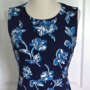 Lands End Ponte Sheath Dress Deep Sea Floral